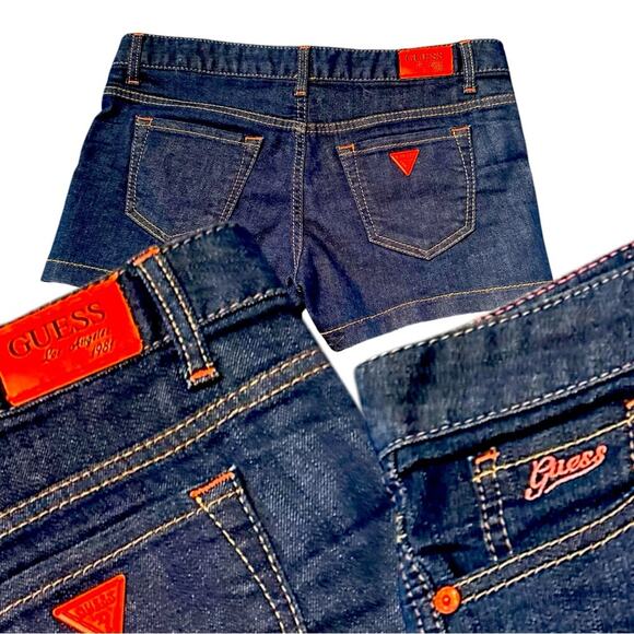 Guess Pants - GUESS Woman’s Dark Blue Denim Shorts Orange embroidered and buttons Size 28